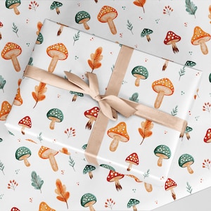 Autumn Mushrooms Wrapping Paper - Woodland Illustrated Wrap- Fungi - Large Wrapping Paper Roll - Gift Wrap - Mushroom Gift