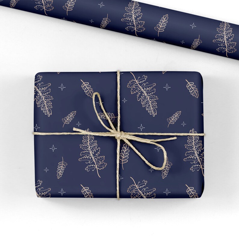 Blue and Gold Leaf Wrapping Paper Luxury Gift Wrap Gold Etsy