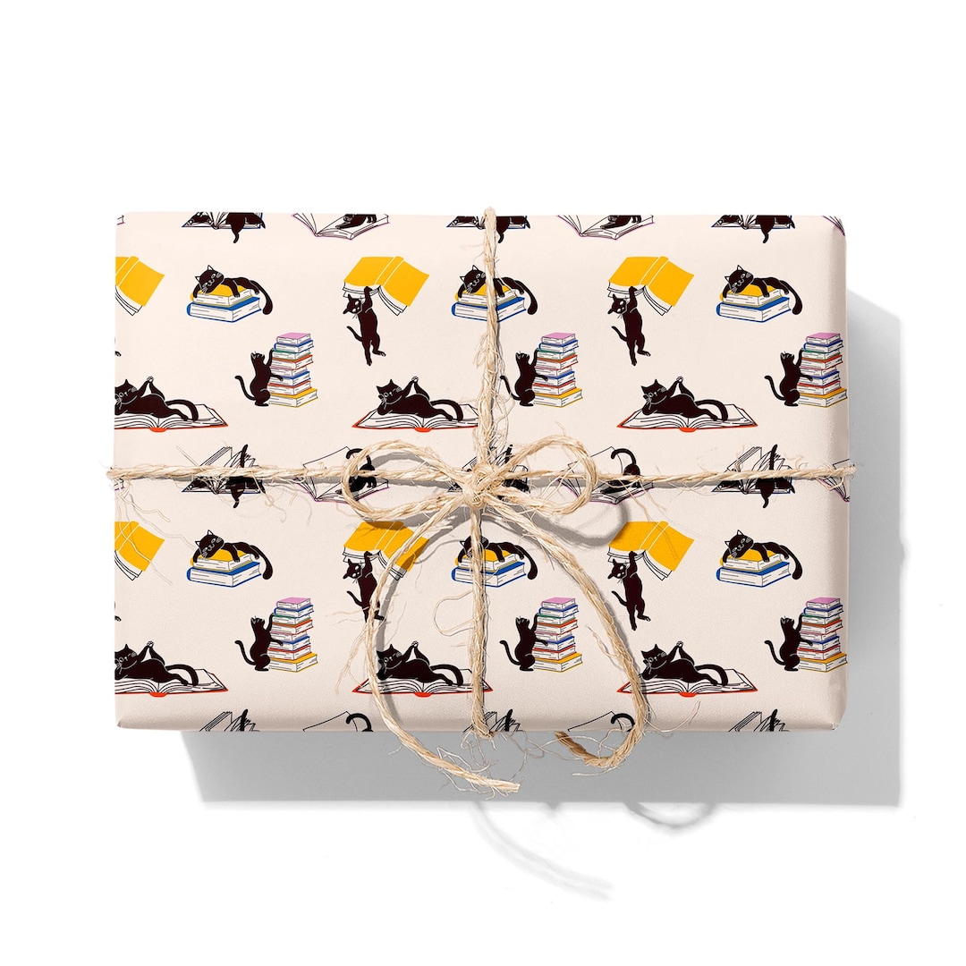 Black Cats and Books Wrapping Paper - Funny Illustrated Cat Lover Gift ...