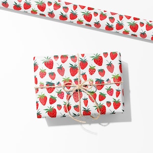 Wrapping Paper for Birthday | Cute Strawberry gift wrap | FOLDED single  sheet wrap in a beautiful matt finish with added ribbon