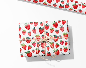 Strawberry Wrapping Paper - Luxury Gift Wrap - Strawberry Gift Wrap -Strawberries Wrapping Roll - Recyclable Wrapping Paper