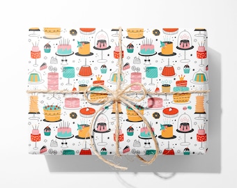 Illustrated Birthday Cake Wrapping Paper - Luxury Gift Wrap