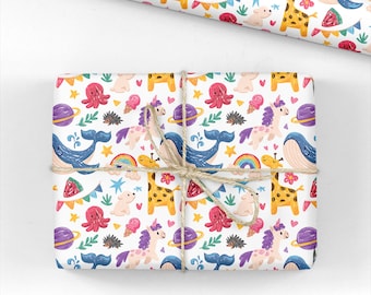 Animal Doodle Wrapping Paper - Children Gift Wrap Roll