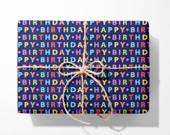 Blue Happy Birthday Wrapping Paper - Luxury Gift Wrap - Birthday Gift Wrap Roll
