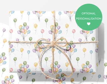 Personalised Balloon Wrapping Paper | Custom Name Gift Wrap | Birthday Wrapping Paper