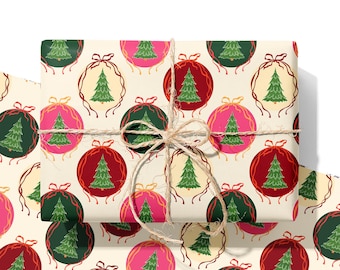 Christmas Tree Bauble Wrapping Paper - Festive Gift Wrap Roll