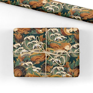 Waves Wrapping Paper - Luxury Gift Wrap - Oriental Gift Wrap - Waves Wrapping Paper Roll - Recyclable Wrapping Paper