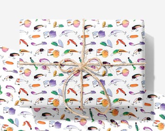 Fishing Lure Wrapping Paper - Angler Gift Wrap - Fisherman Birthday Gift Wrap Roll