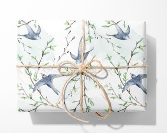 Swallows Wrapping Paper: Watercolor Bird Pattern, Luxury Gift Wrap