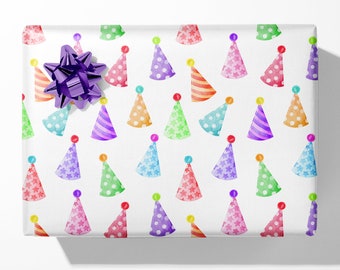Party Hats Wrapping Paper - Luxury Birthday Gift Wrap - Birthday Wrapping Paper Roll - Recyclable Wrapping Paper
