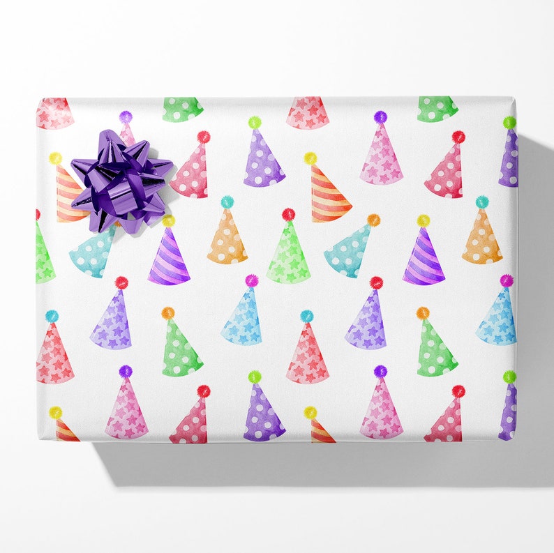 Party Hats Wrapping Paper Luxury Birthday Gift Wrap Birthday Wrapping Paper Roll Recyclable Wrapping Paper image 1