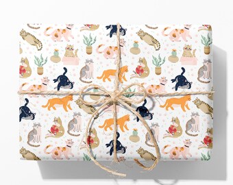 Happy Cats Wrapping Paper - Fun Cat Pattern, Matte Finish