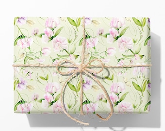 Sweet Pea Wrapping Paper - Luxury Wedding Gift Wrap - Romantic Flower Wrapping Paper