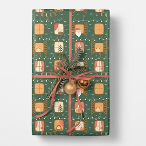 Christmas Windows Wrapping Paper - Luxury Gift Wrap - Green Christmas Gift Wrap - Wrapping Paper Roll