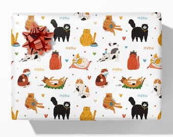 Rollo de papel de regalo con ilustración de gato - Diseño divertido de gato