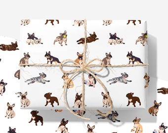 French Bulldog Wrapping Paper - Dog Illustrated Gift Wrap Roll