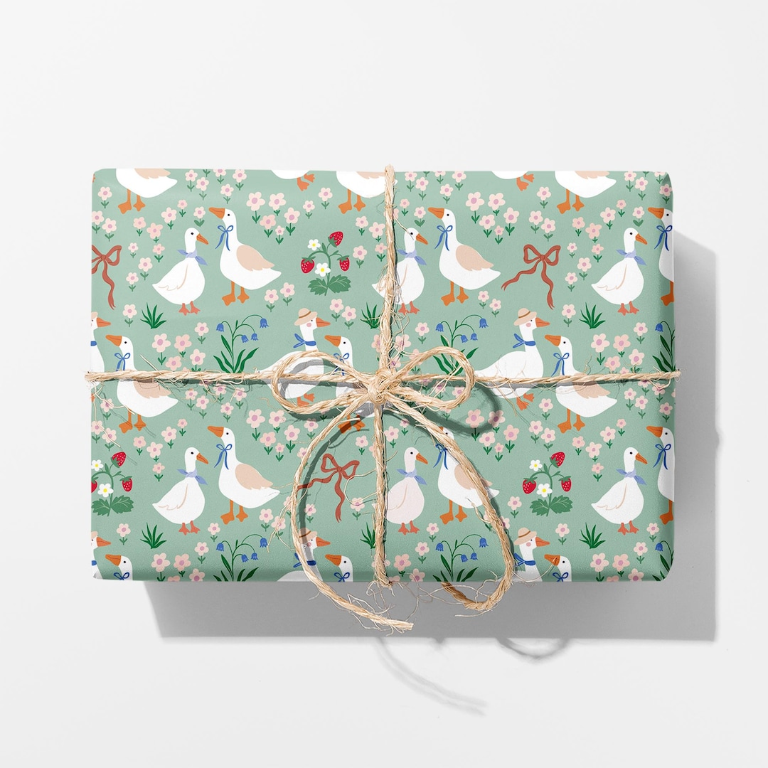 Goose Envelope Goose Wrapping Paper: Floral Illustrated Gift Wrap - Etsy