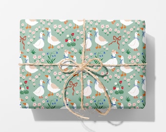 Goose Wrapping Paper: Floral Illustrated Gift Wrap