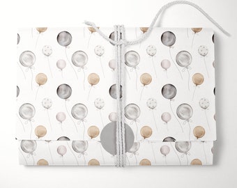 Illustrated Birthday Balloons Wrapping Paper - Neutral Colors