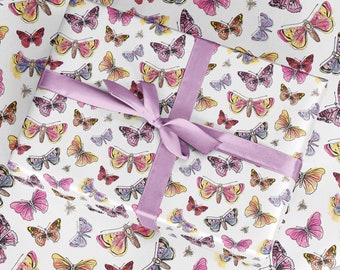 Butterfly Gift Wrap – Colorful Insect Pattern, Luxury Wrapping Paper