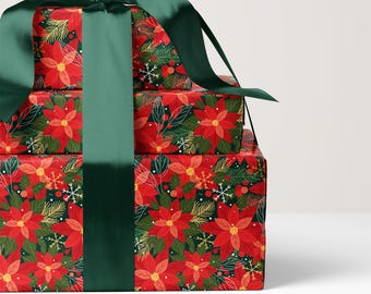Christmas Poinsettia Wrapping Paper - Luxury Festive Gift Wrap Roll