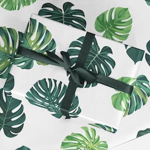 Tropical Leaf Wrapping Paper - Luxury Gift Wrap - Tropical Leaf Gift Wrap - Monstera Leaf Wrapping Paper Roll - Recyclable Wrapping Paper