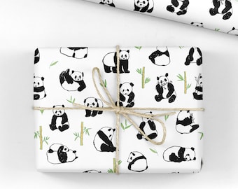 Giant Panda Wrapping - Animal Illustrated Wrapping Paper- Pandas and Bamboo - Large Wrapping Paper Roll