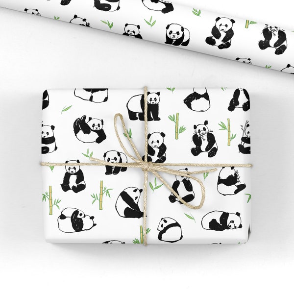 Giant Panda Wrapping - Animal Illustrated Wrapping Paper- Pandas and Bamboo - Large Wrapping Paper Roll - Cute Gift Wrap