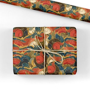 Oriental Waves Wrapping Paper / Gift Wrap - Thai Art Style Wrapping Paper - Wrapping Paper Roll