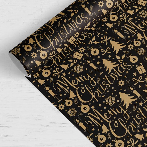 Merry Christmas Wrapping Paper Luxury Gift Wrap Christmas Gift Wrap  Christmas Wrapping Roll Black Christmas Wrapping 