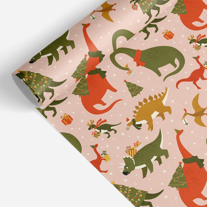 Christmas Dinosaur Wrapping Paper Luxury Gift Wrap Etsy UK