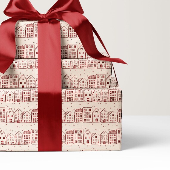 Christmas Houses Wrapping Paper - Festive Gift Wrap Roll