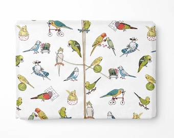 Parrot Wrapping Paper - Animal Illustrated Wrapping Paper- Funny Budgie Wrap - Large Wrapping Paper Roll - Cute Bird Gift Wrap