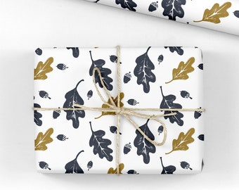 Oak Leaf Wrapping Paper - Luxury Birthday Gift Wrap - Autumn Wrapping