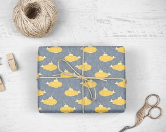 Yellow Submarine Wrapping Paper - Luxury Gift Wrap - Birthday Gift Wrap - Submarine Gift Wrap