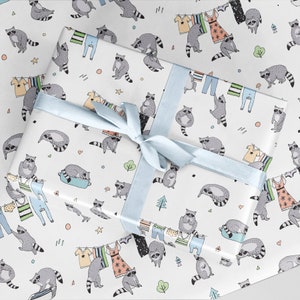 Raccoon Wrap - Animal Illustrated Wrapping Paper- Raccoons- Large Wrapping Paper Roll - Gift Wrap - Cute gift