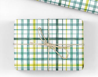 Green Checked Wrapping Paper - Tartan Gift Wrap Roll