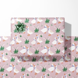 Goose Wrapping Paper: Floral Illustrated Pink Gift Wrap