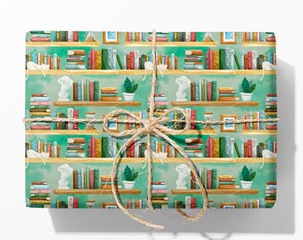 Books Wrapping Paper - Illustrated Library Wrapping Paper Roll