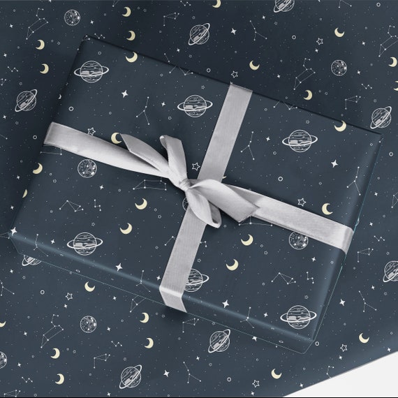 Galaxy Wrapping Paper Large Sheet of Blue Gift Wrap Roll of Wrapping Paper  Stars and Moon Wrapping Paper 