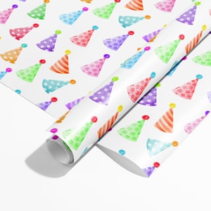 Party Hats Wrapping Paper Luxury Birthday Gift Wrap Birthday Wrapping Paper Roll Recyclable Wrapping Paper image 2