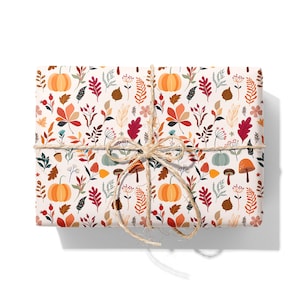 Autumn Leaf and Pumpkin Wrapping Paper - Fall Gift Wrap Roll