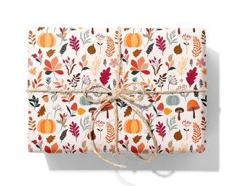 Autumn Leaf and Pumpkin Wrapping Paper - Fall Gift Wrap Roll
