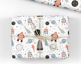 Space Rockets Wrapping Paper - Luxury Gift Wrap - Rockets Gift Wrap - Wrapping for kids - Recyclable Wrapping Paper