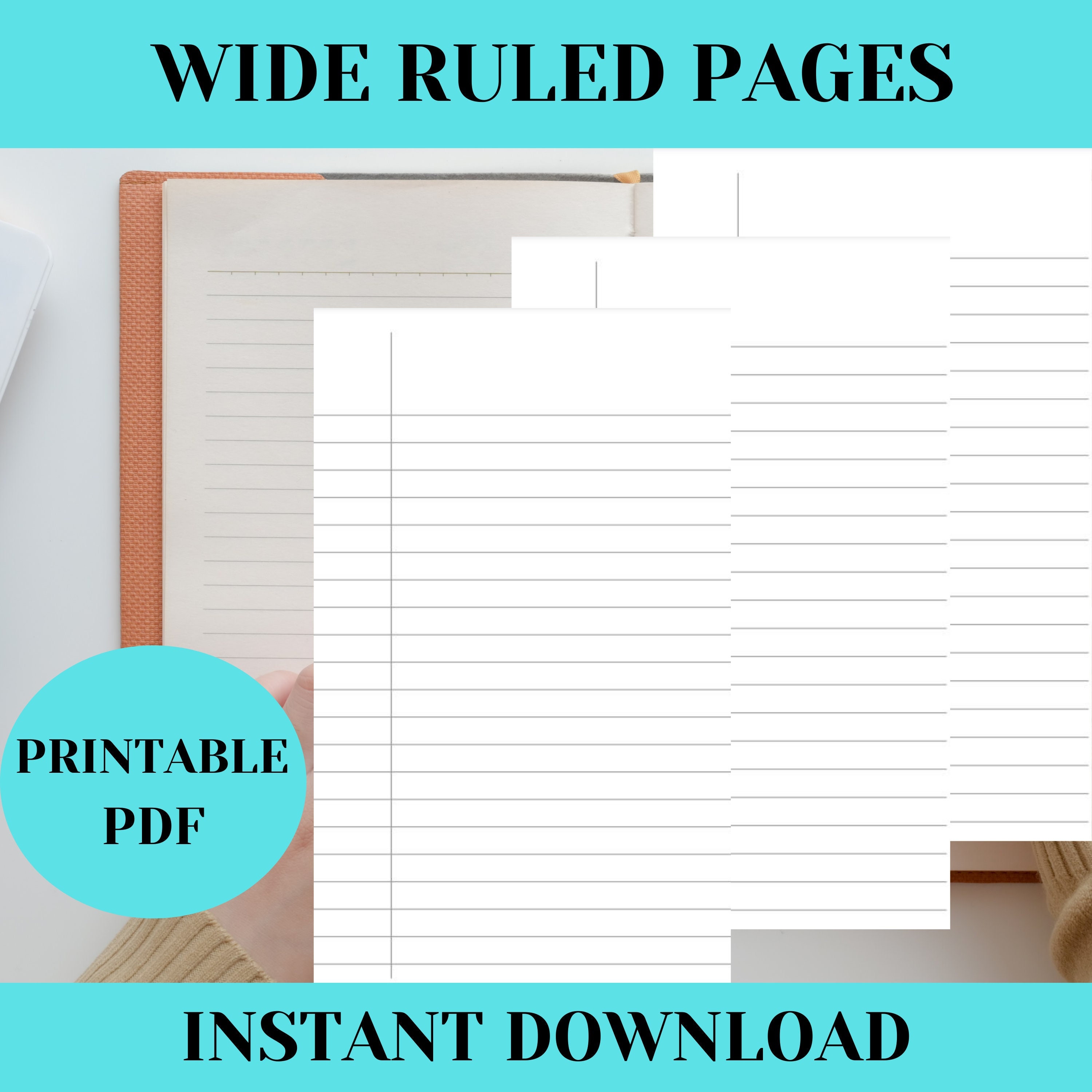 printable lined paper pdf wide ruled paper college ruled etsy