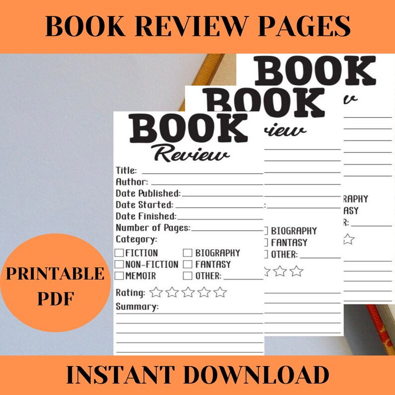 Book Review Template for Instant Download Reading Tracker | Etsy
