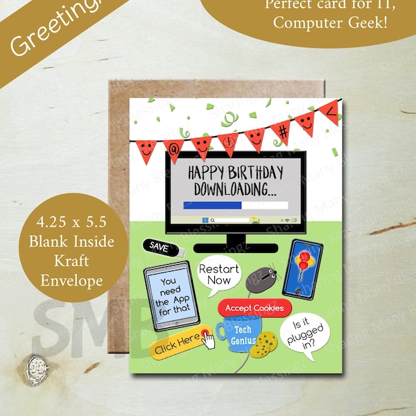 Computer Tech Birthday Card, Geek Birthday, Tech Genius Birthday Cards, Teen Birthday Computer Nerd Card