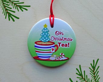Christmas Tea Party Ornament, Colorful Holiday Favor