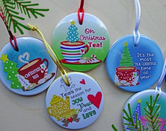 Christmas Tea Ornament Set, Tea Party Favors, Hostess Gift