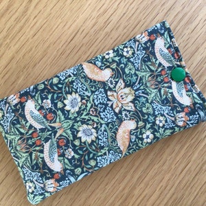 Handmade Padded William Morris Green Strawberry Thief Fabric Glasses Case